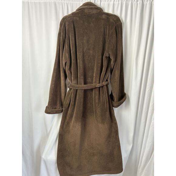 Restoration Hardware Plush Robe Unisex Lg Brown Belted Fleece Soft Pockets Cozy - Picture 2 of 7